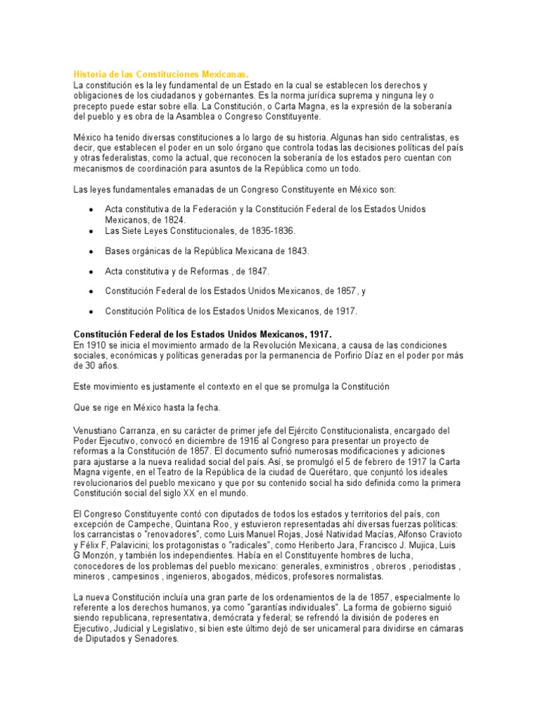 Historia De Las Constituciones Mexicanas Constitucion Gobierno