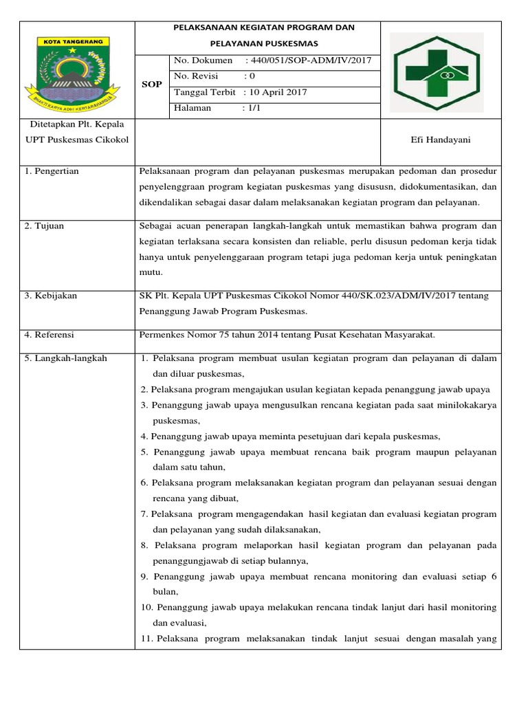 2.3.11.3 Sop Pelaksanaan Kegiatan Program Dan Pelayanan