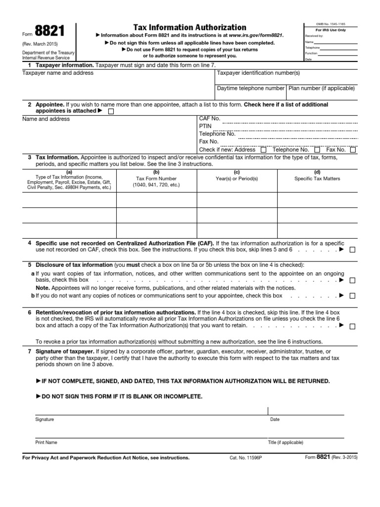IRS Form 8821 Instructions Guide | PDF | Internal Revenue Service ...