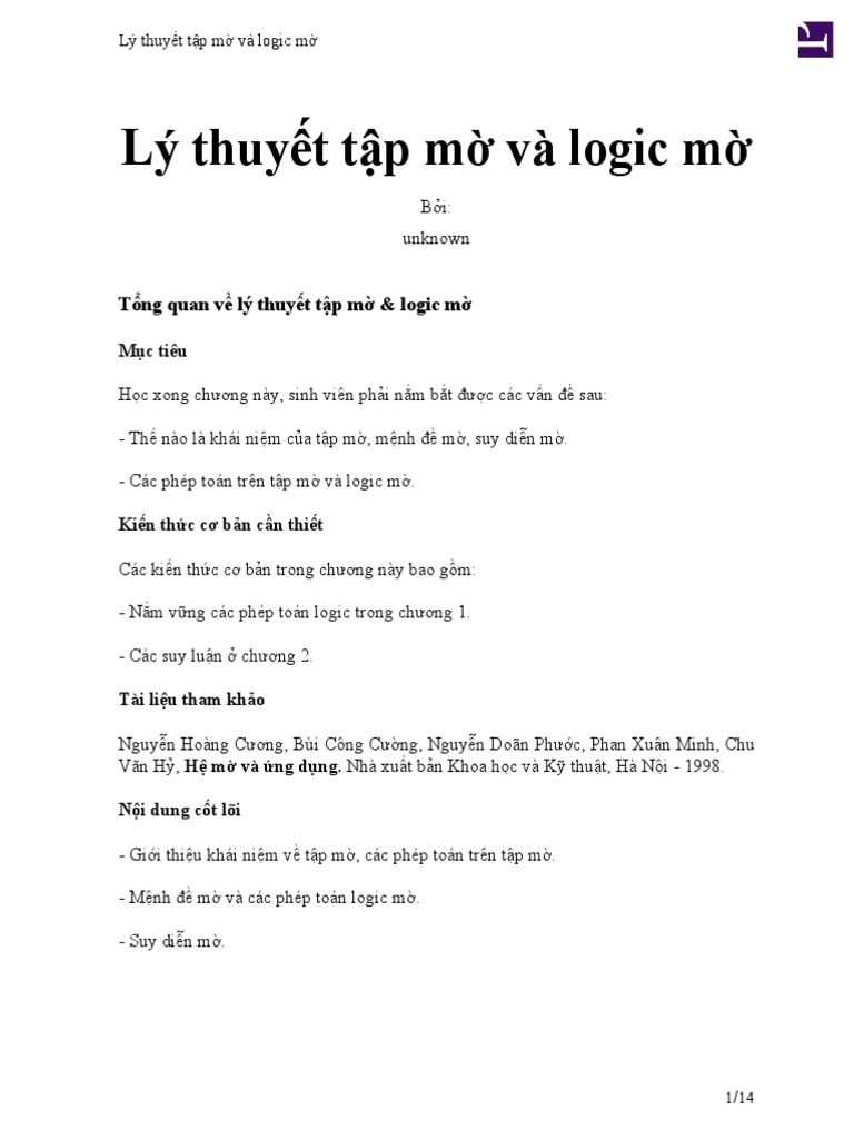 Ly Thuyet Tap Mo Va Logic Mo PDF | PDF