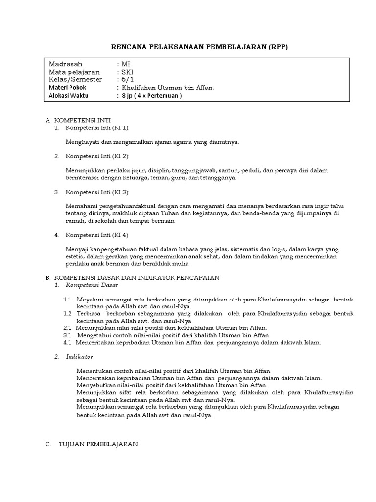 RPP Ski Mi Kelas 6 Semester 1 | PDF