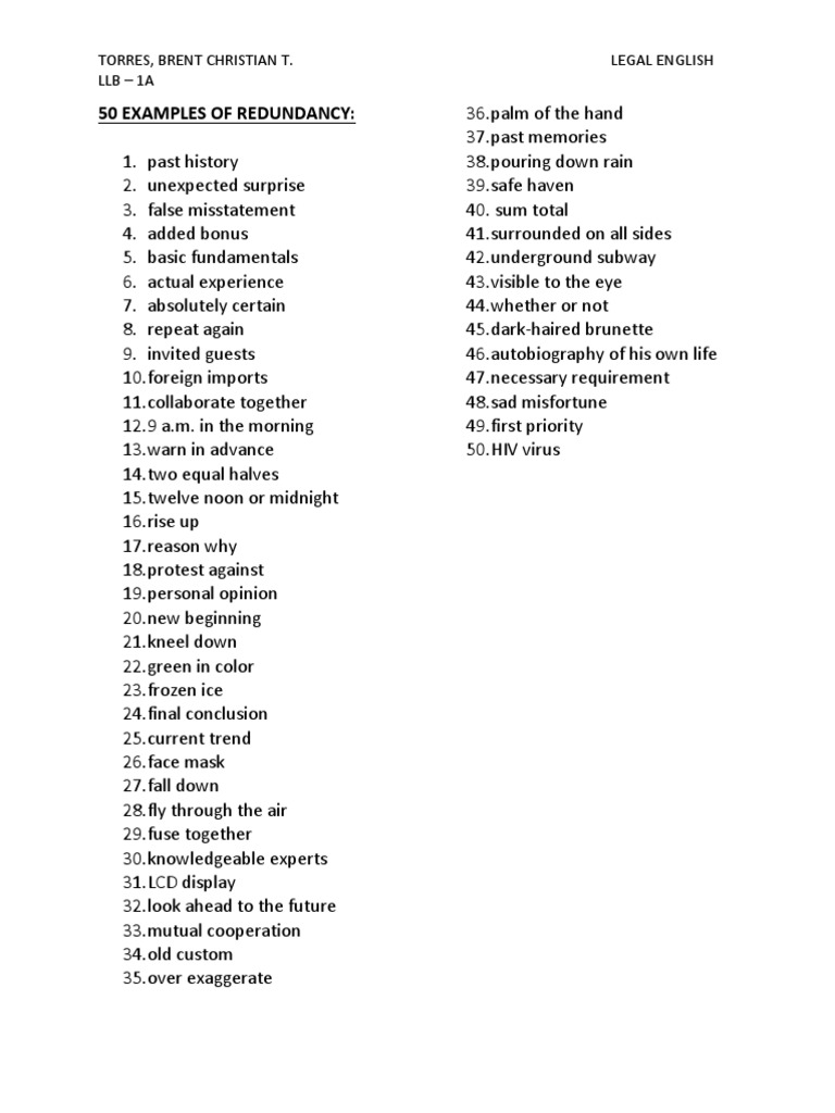 50 Examples of Redundancy | PDF