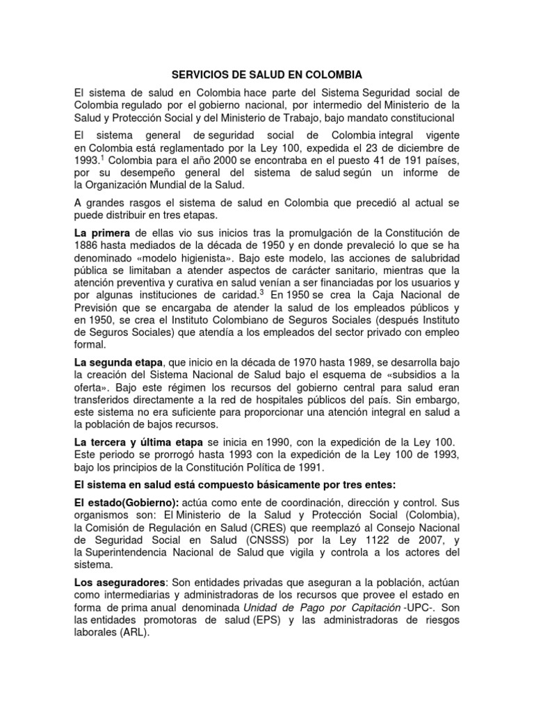 Servicios de Salud en Colombia | PDF | Gobierno | Cuidado de salud del ...