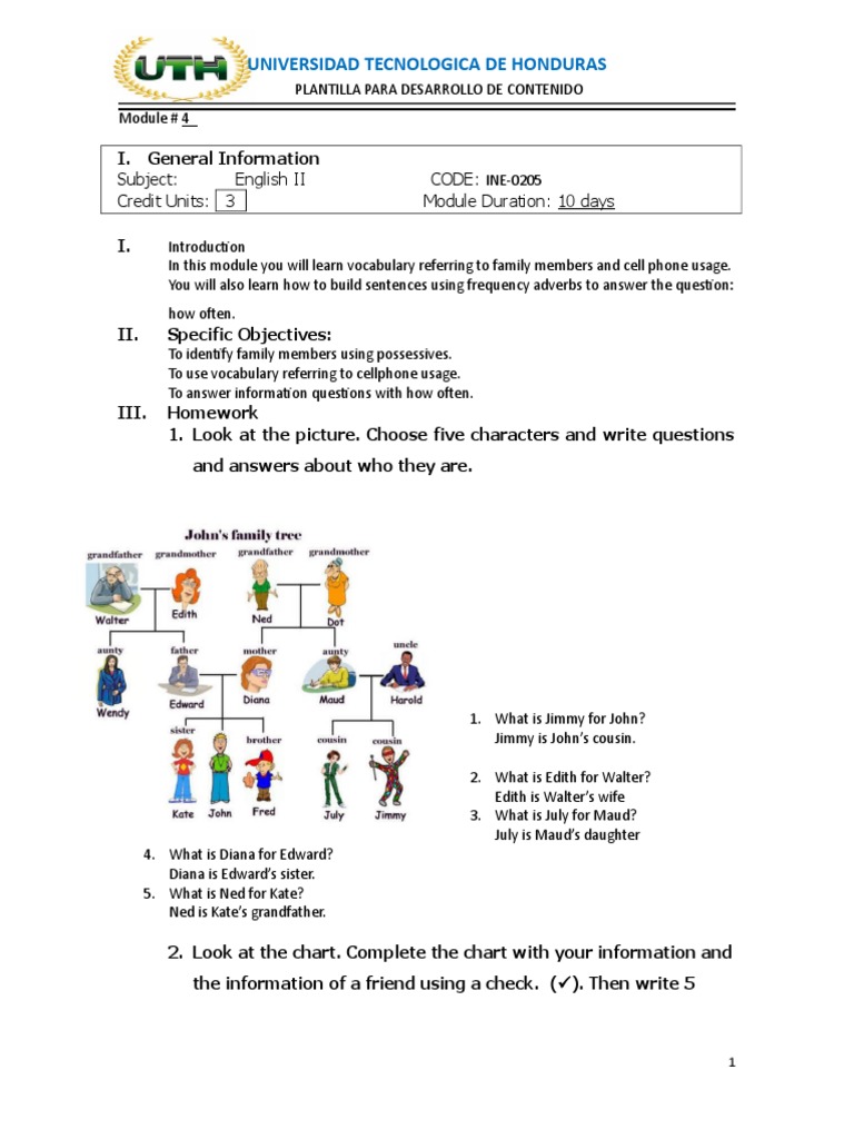 Family members homework picture