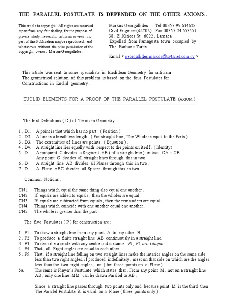 Euclid Parallel Postulate | PDF | Line (Geometry) | Hyperbolic Geometry