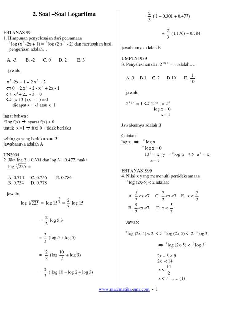 Latihan Soal Logaritma Kelas 10