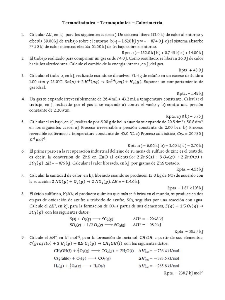 03 Termodinamica Ejercicios | PDF | Capacidad calorífica | Calor