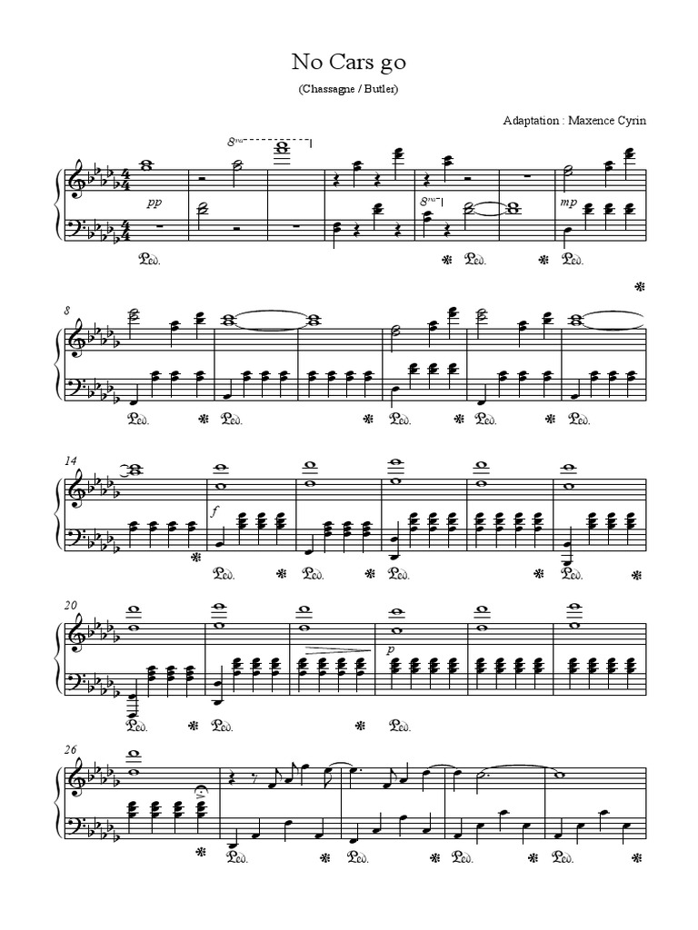 No Cars Go Piano PDF Piano