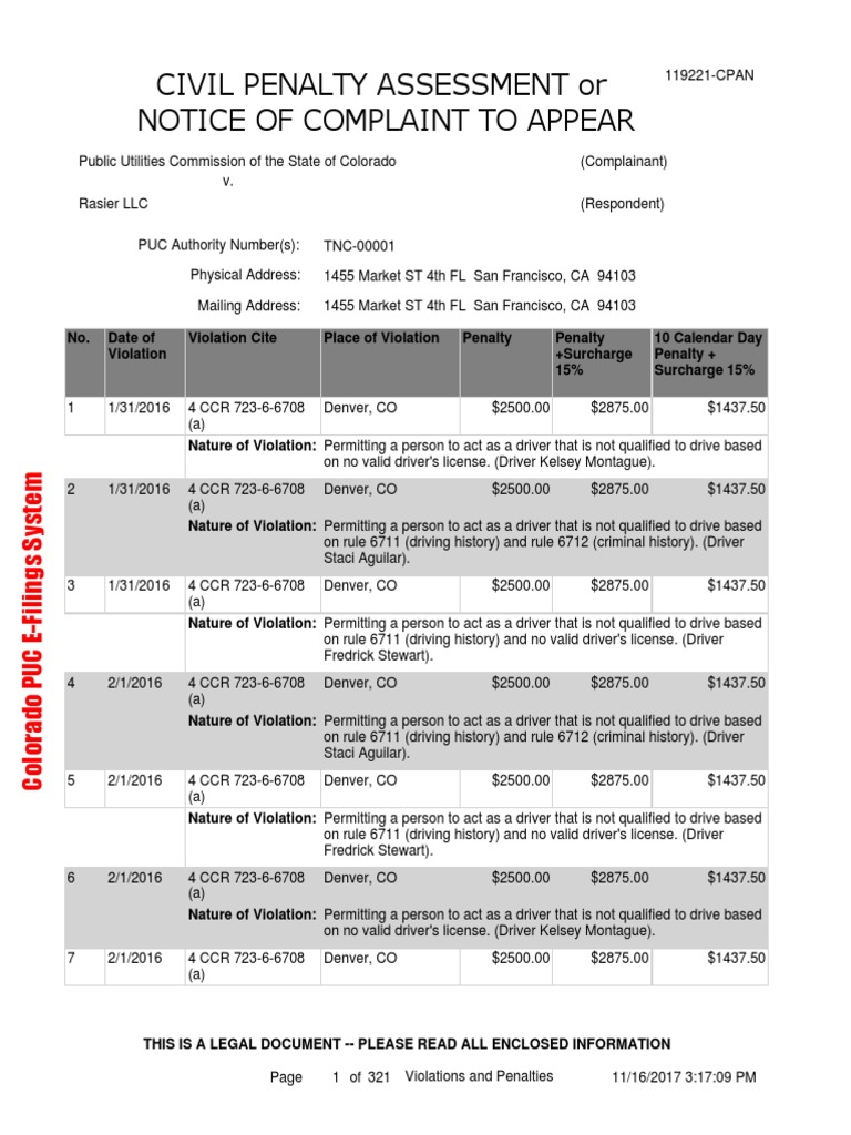 Document Showing The Uber Drivers Prompting The Fines | PDF | Driver's