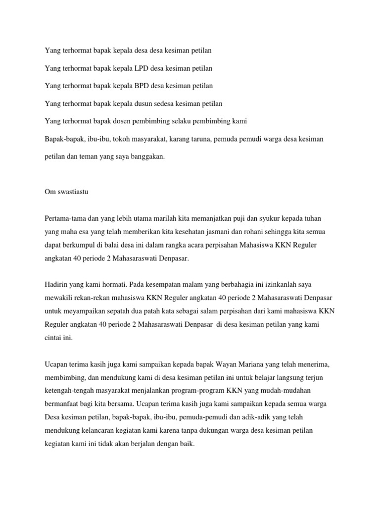 Sambutan Perpisahan Kkn Sedih / Rasa diantaranya meliputi sedih, benci