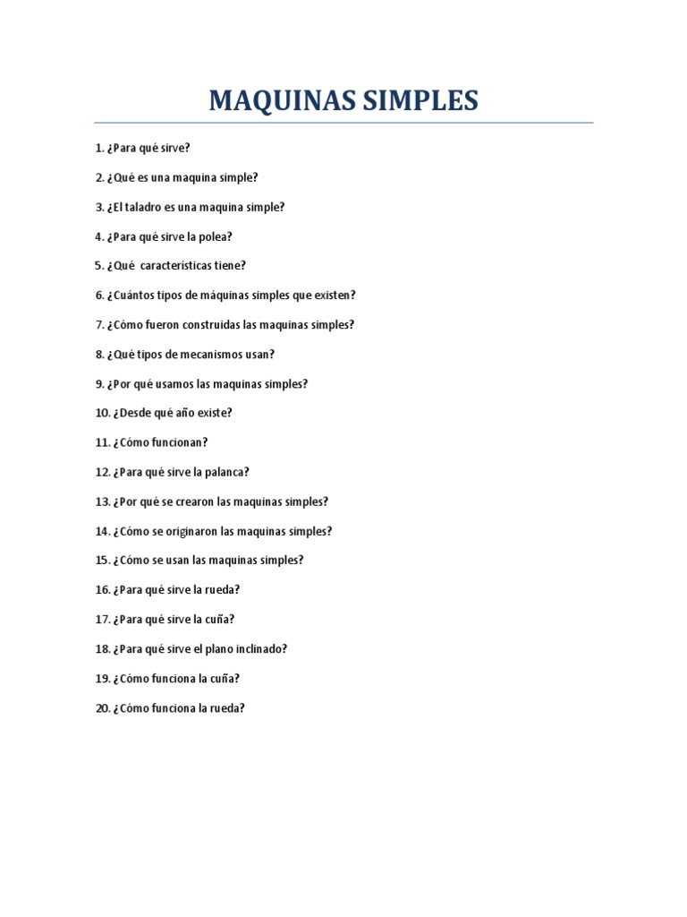 Conceptos Clave De Máquinas Simples Pdf Herramientas Máquinas