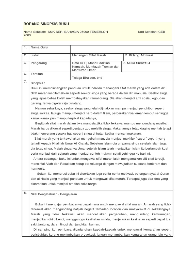 Borang Sinopsis Buku S Pdf
