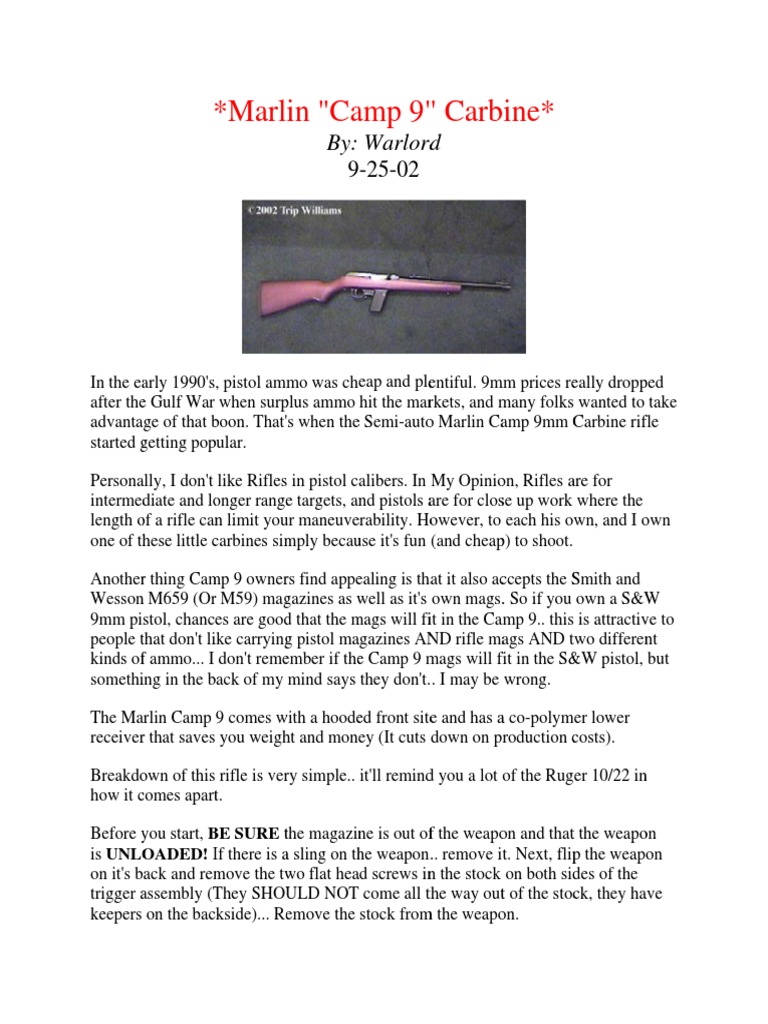 Marlin Camp 9 Disassembly PDF Weapon Design Equipment