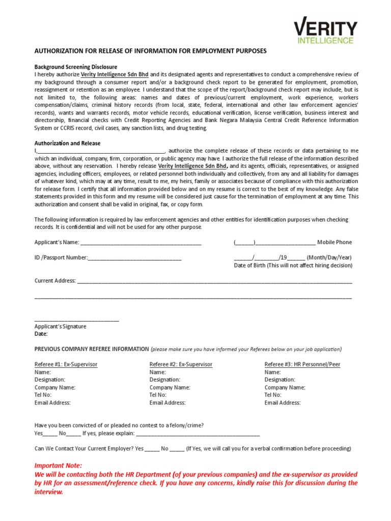 Employment Background Check Authorization | PDF | Background Check ...
