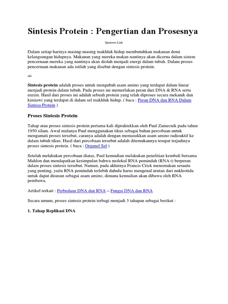 Proses Sintesis Protein dalam Sel | PDF | Sains & Matematika