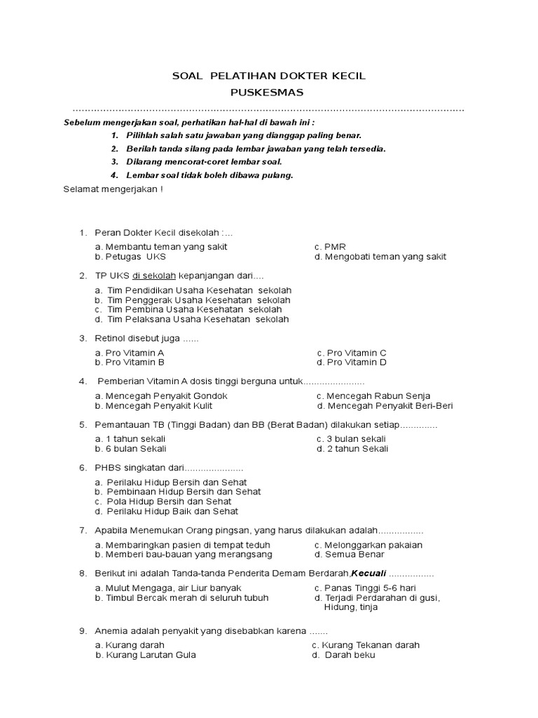 Soal Pre Test Materi Dokter Kecil