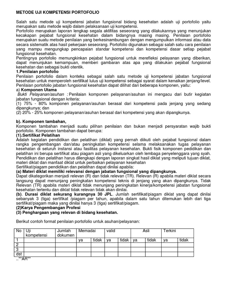 Metode Uji Kompetensi Portofolio Perawat Ahli