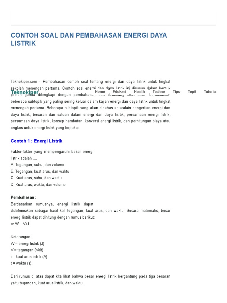 Contoh Soal Dan Pembahasan Energi Daya Listrik | PDF | Sains & Matematika