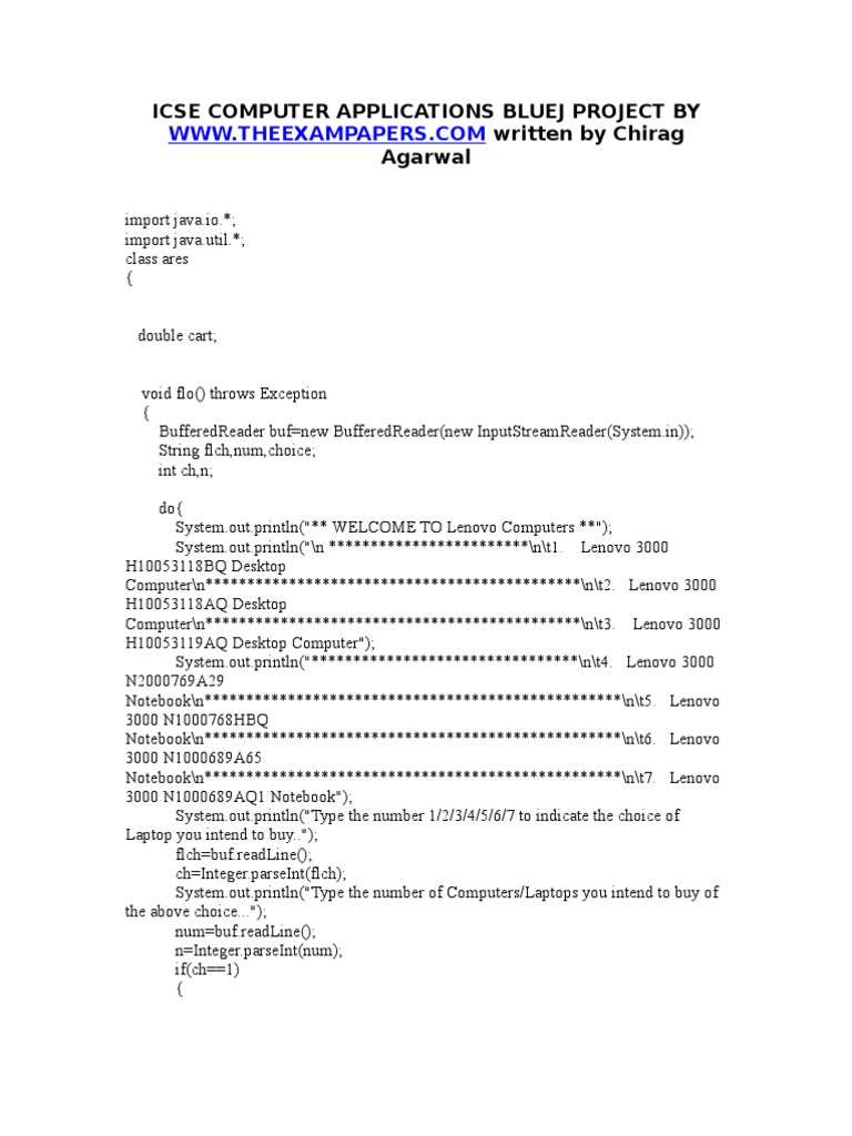 ICSE Computer Project | PDF | Laptop | Fee