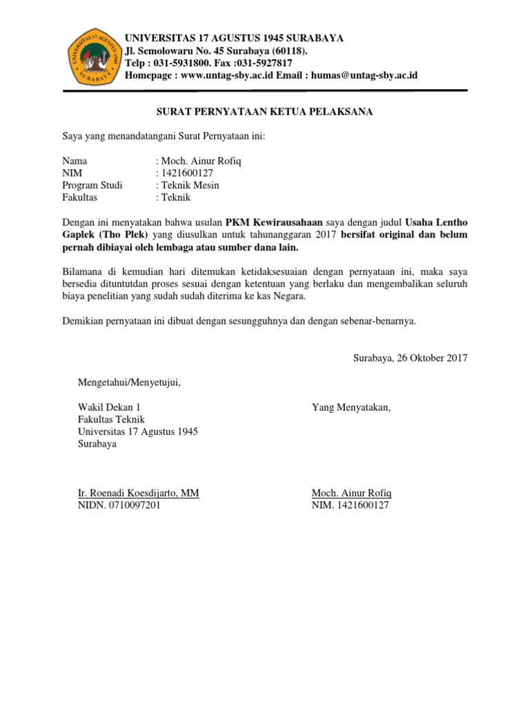 Surat Pernyataan Pkm K