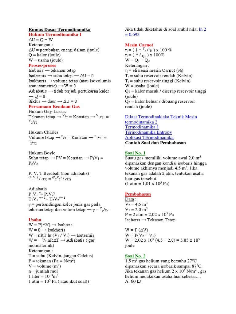 Contoh Soal Termodinamika 2 Dan Pembahasannya