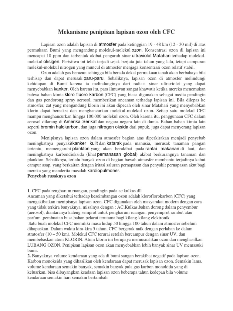Mekanisme Penipisan Lapisan Ozon Oleh Cfc Pdf