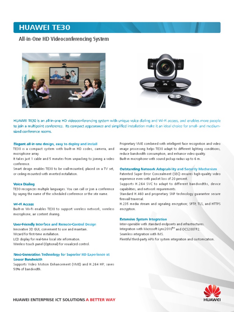Huawei Videoconferencing HD Endpoint TE30 Datasheet | PDF