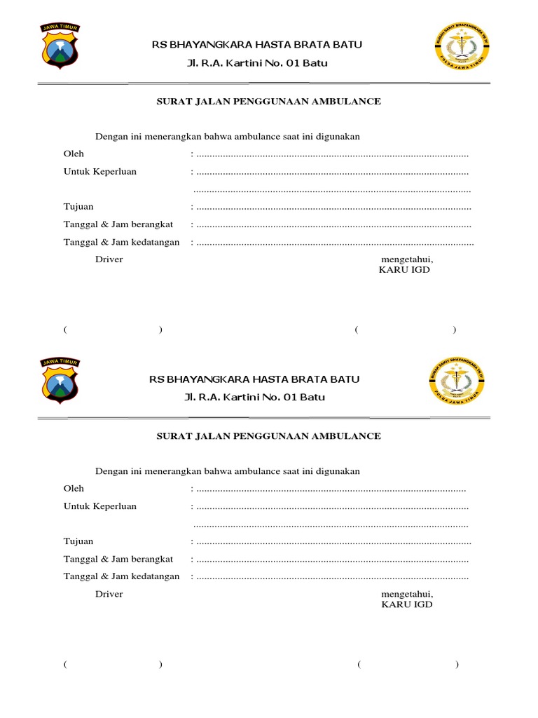 Surat Jalan Penggunaan Ambulance 1 Pdf