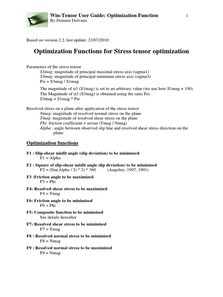 Win-Tensor Optimization Functions Guide | PDF | Stress (Mechanics ...