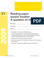 SATs Ks3 English 2009 Reading Answer Booklet