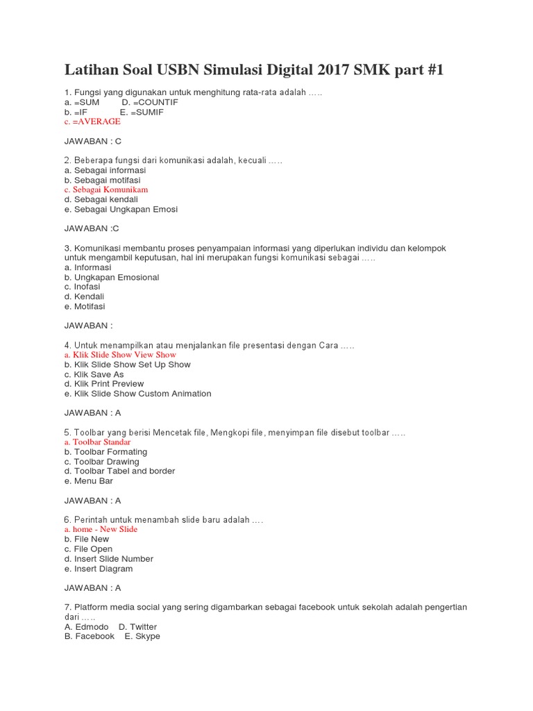 Soal Usbn Simdig 2017 2018 Paket 2 Jumlah Soal