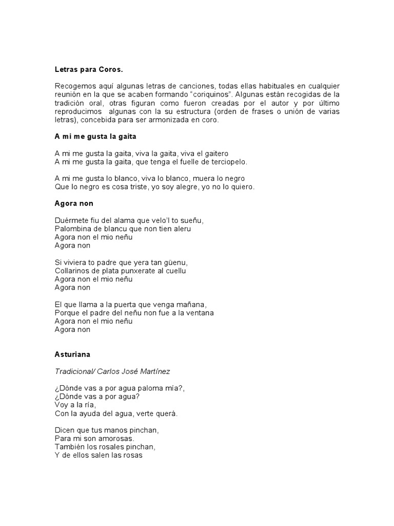 Letras de Canciones Asturianas para Coros | PDF | Cristo (título ...