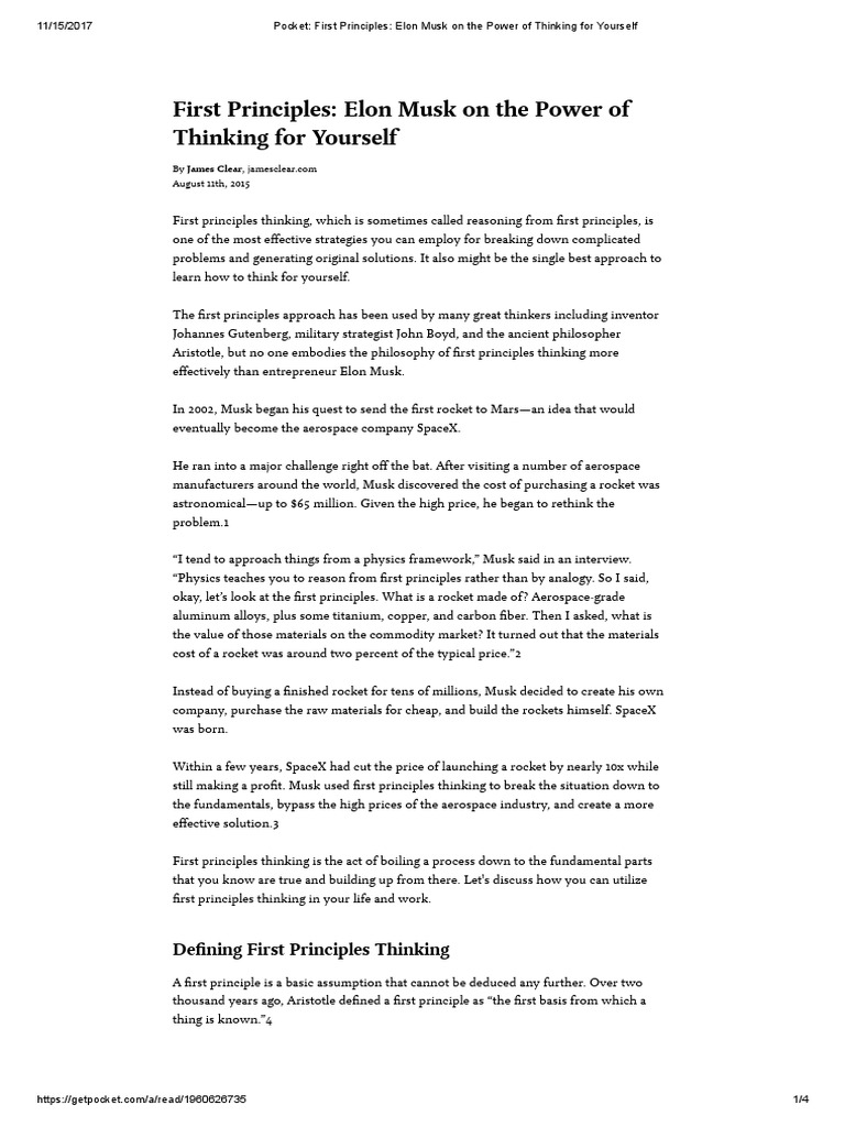 Pocket - First Principles - Elon Musk On The Power of Thinking For