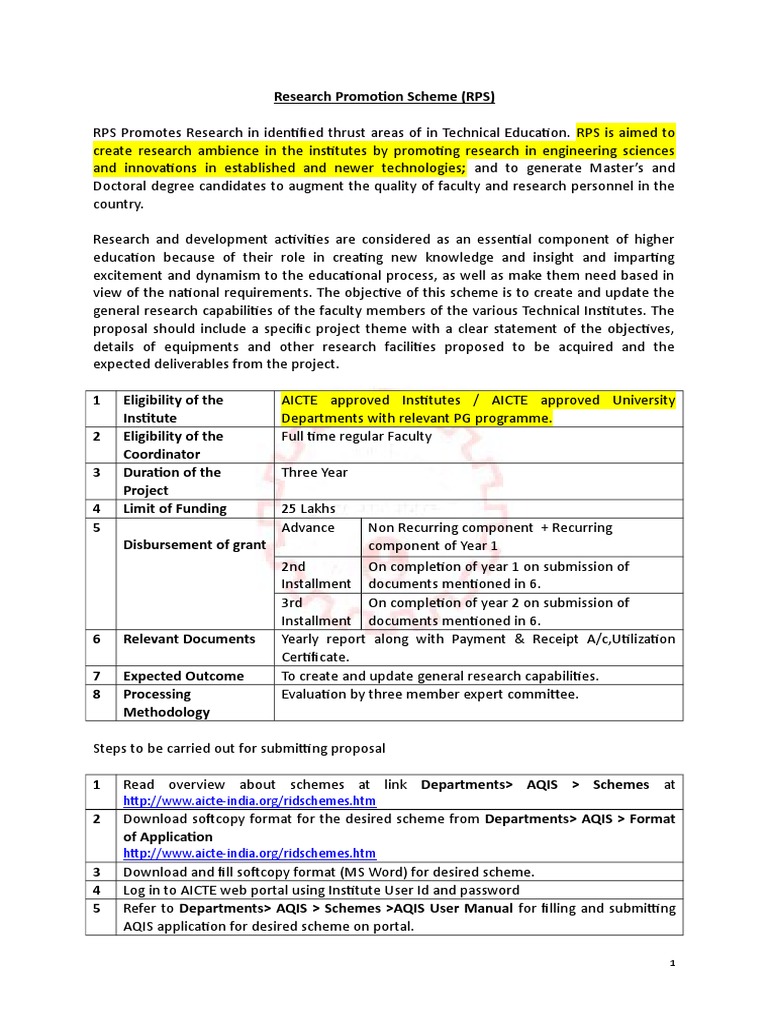 AICTE Research Promotion Scheme Overview | PDF | Portable Document ...