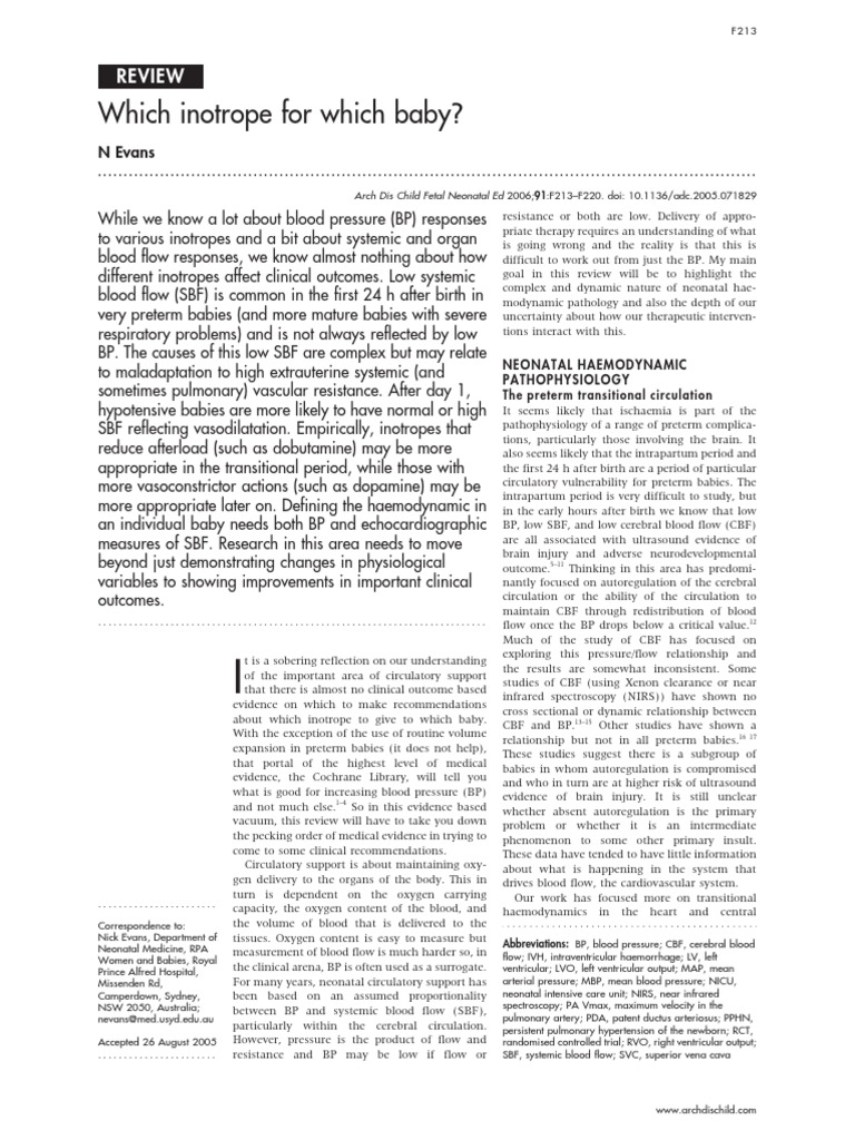 Inotropes and Neonatal Circulatory Support | PDF | Circulatory System ...
