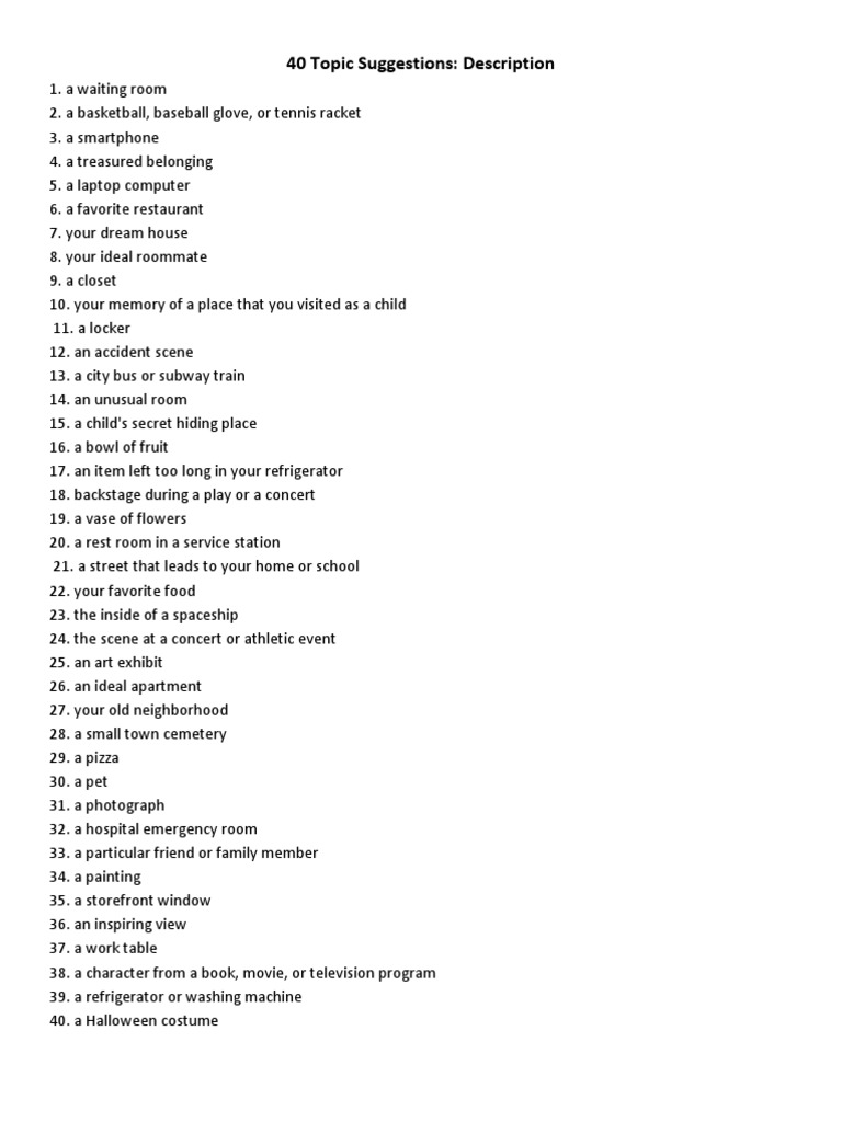 40 Creative Topic Ideas for Writing | PDF