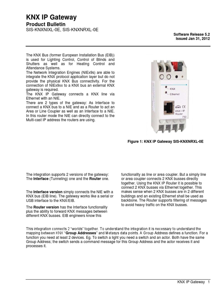 KNX IP Gateway: Product Bulletin | PDF | Gateway (Telecommunications) |  Physical Layer Protocols