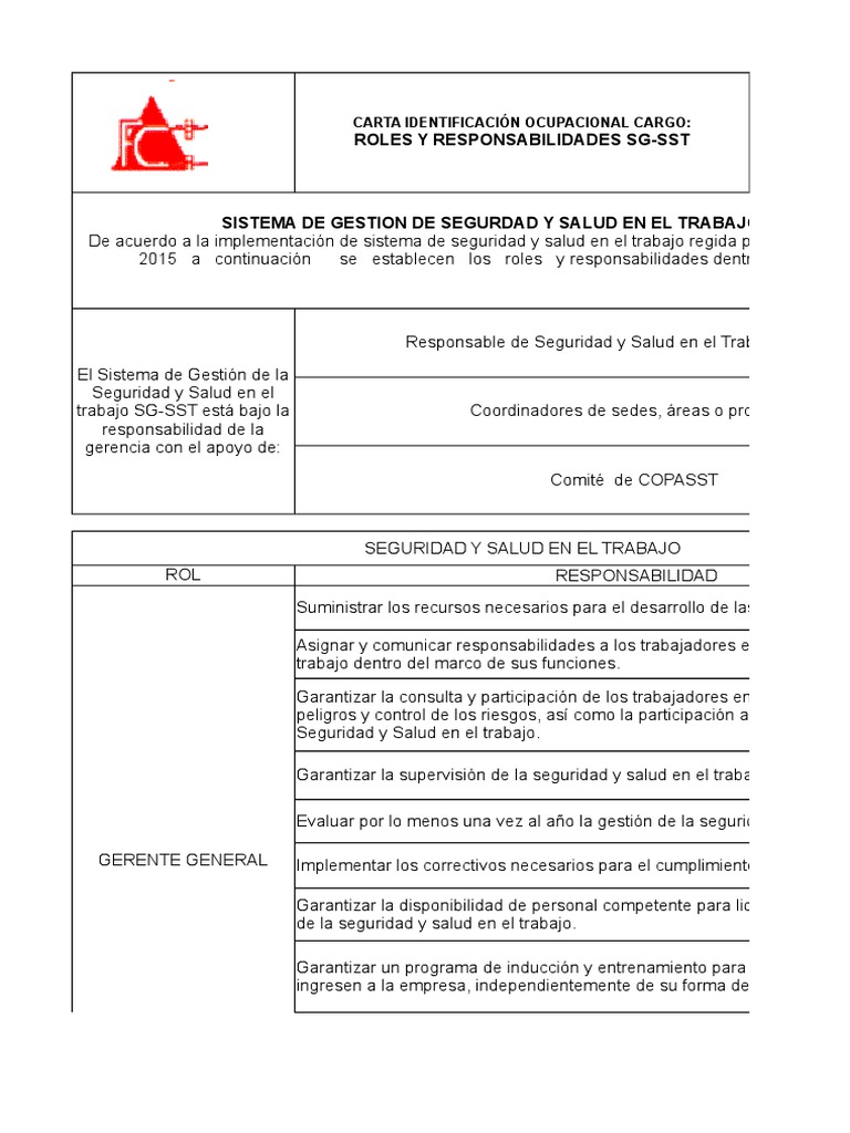 Roles y Responsabilidades en SG-SST | PDF | La seguridad | Salud y ...