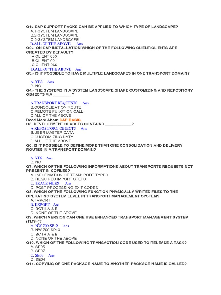 SAP Quiz: Key Concepts and Practices | PDF | Computer Architecture ...