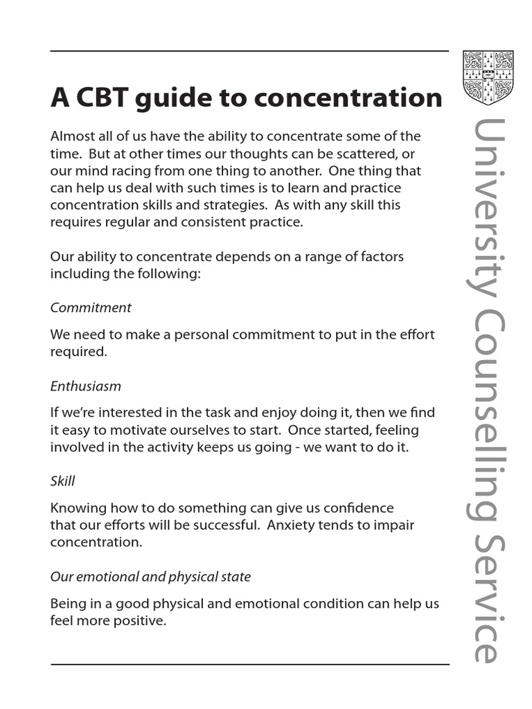 A CBT Guide To Concentration | PDF | Cognitive Behavioral Therapy | Thought