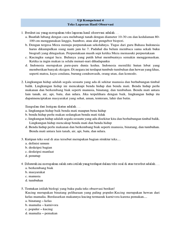 Teks Laporan Hasil Observasi Tentang Kucing Seputar Laporan