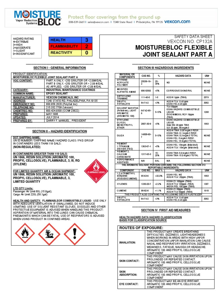 6.2 MoistureBlocFlexibleJointSealant MSDS | PDF | Firefighting | Combustion