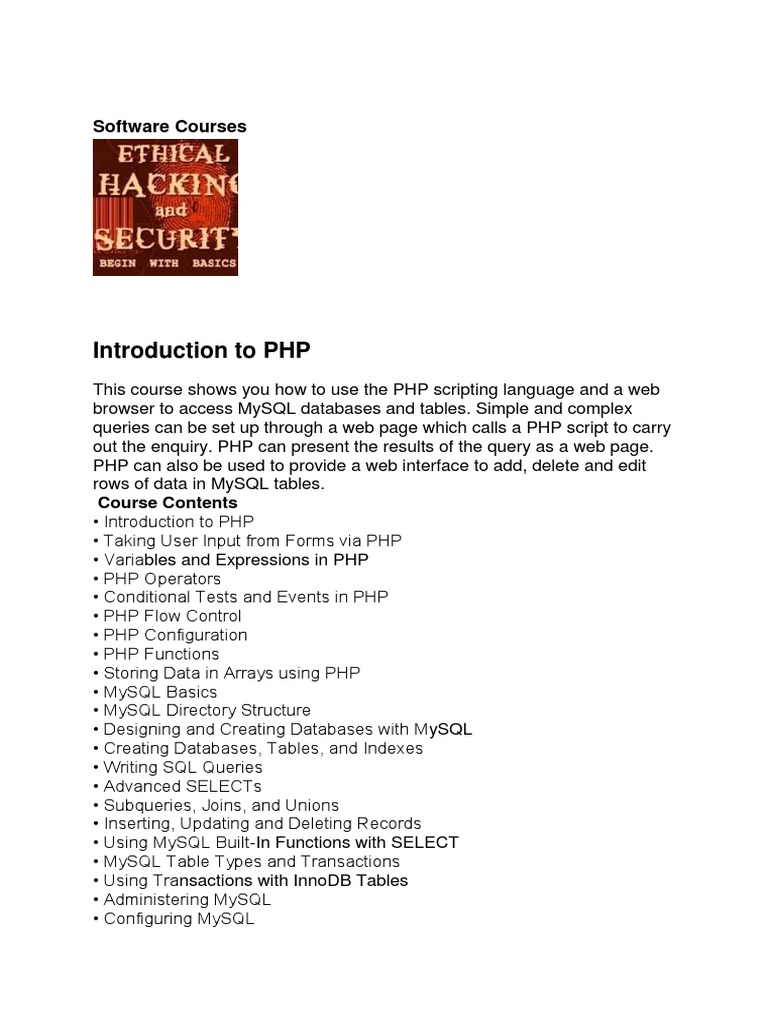 Introduction To PHP: Software Courses | PDF | Php | My Sql