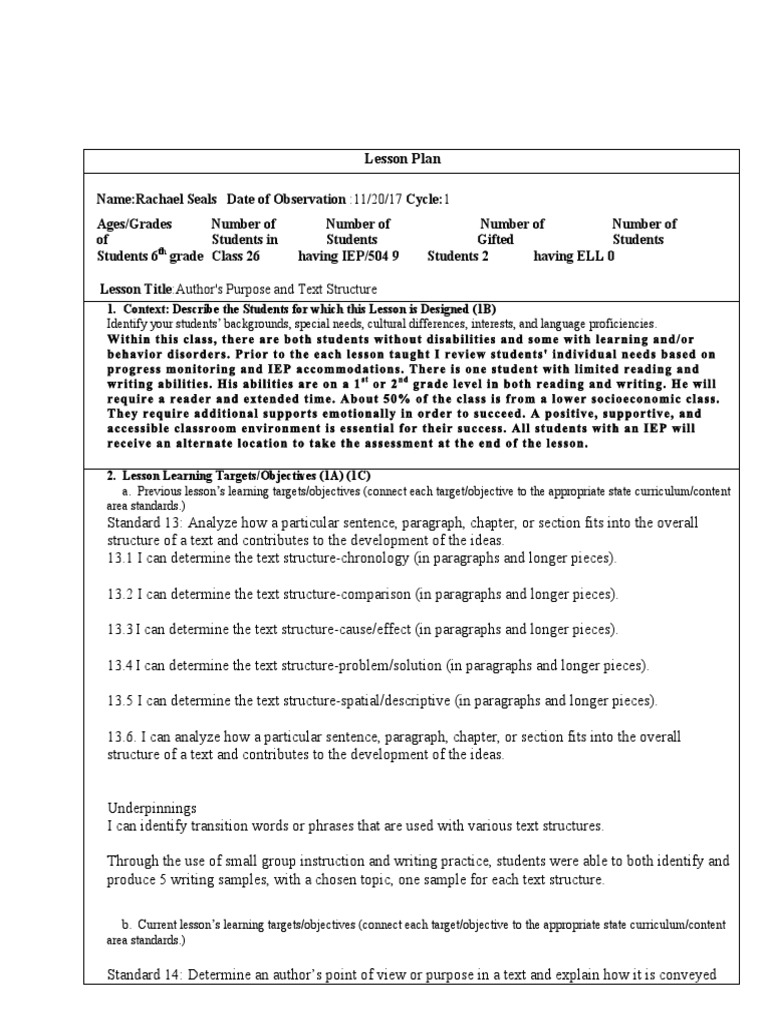 Lesson Plan L A 11 20 17 | PDF | Individualized Education Program ...
