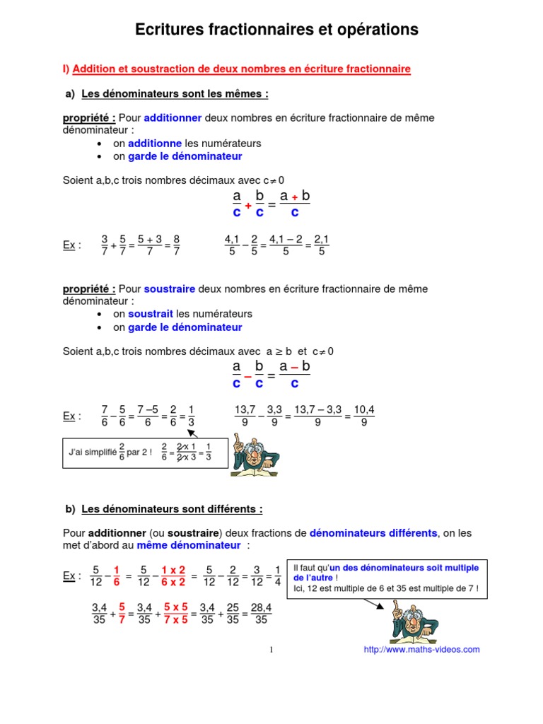 Fraction Addition Soustraction Multiplication Division Exercices Pdf Opérations en Écriture Fractionnaire (5ème) | PDF | Fraction  (Mathématiques) | Division