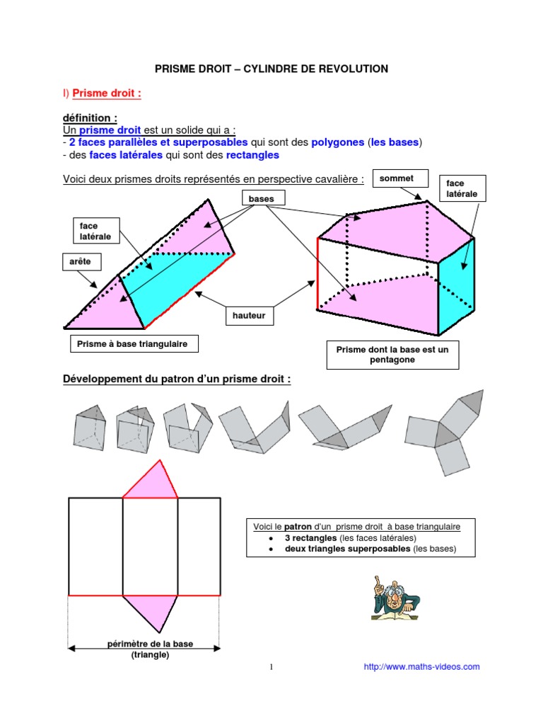 Exercices Corrigés Prisme Et Cylindre 5ème Pdf Prismes (5ème) | PDF | Zone | Géométrie euclidienne