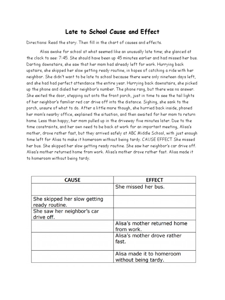 Late To School Cause and Effect | PDF