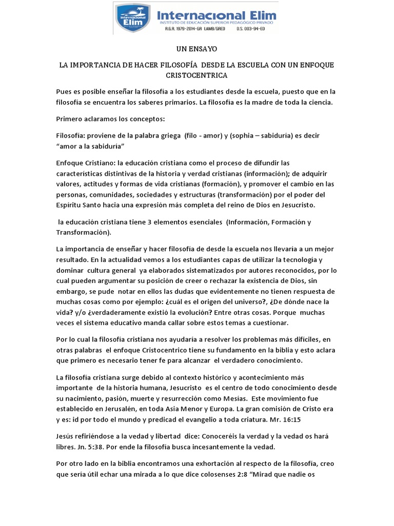 Filosofía Cristiana en la Educación | PDF | Cristo (título) | Fe