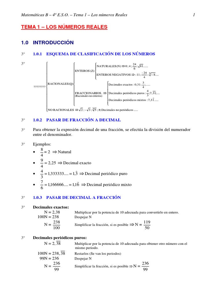 TEMA 1 LOS NÚMEROS REALES.pdf Números Número Real