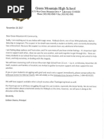 Green Mountain High School Letter
